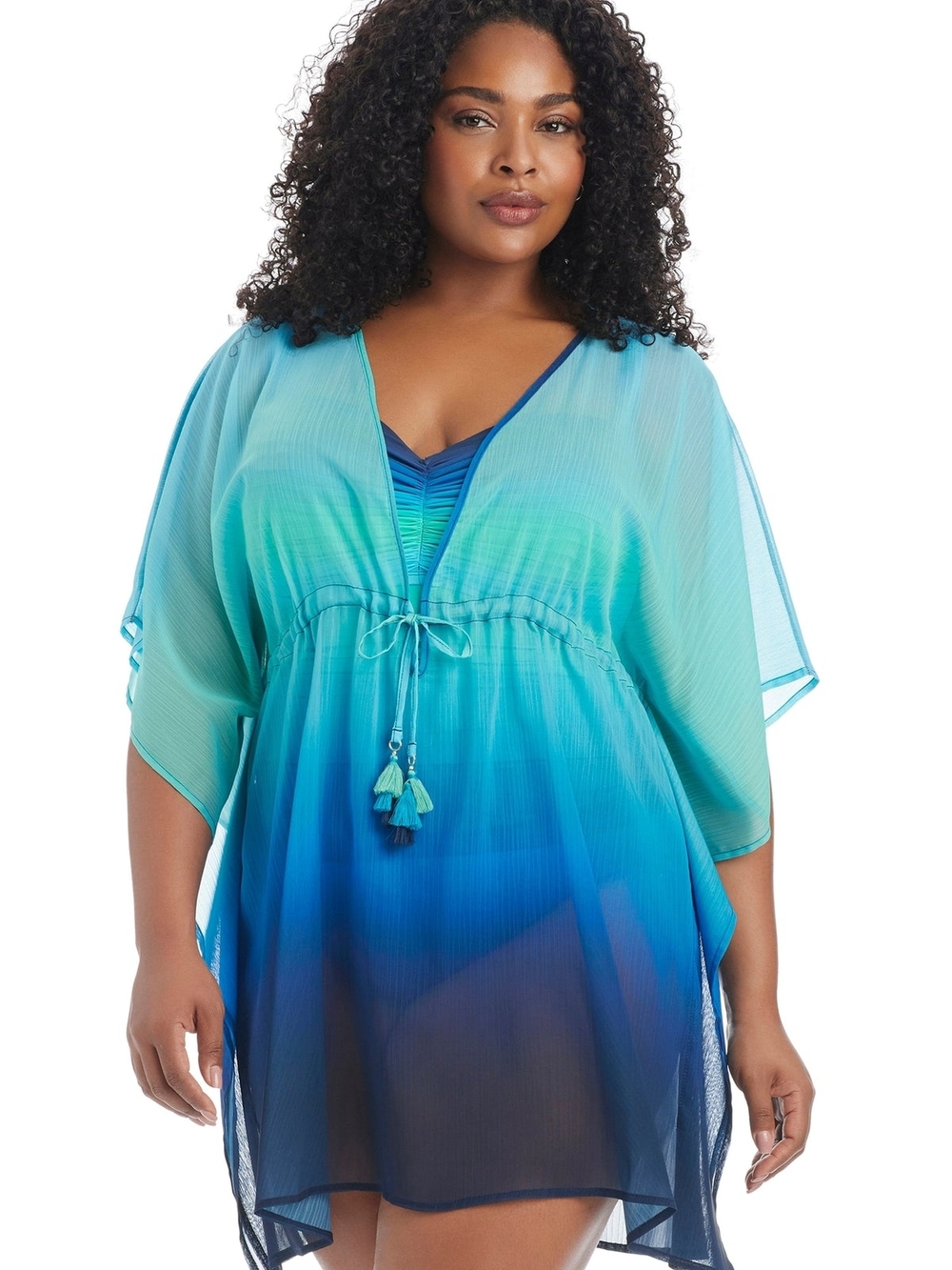 Bleu Rod Beattie Aqua-to-Navy Ombre Plus-Size Swim Cover-Up